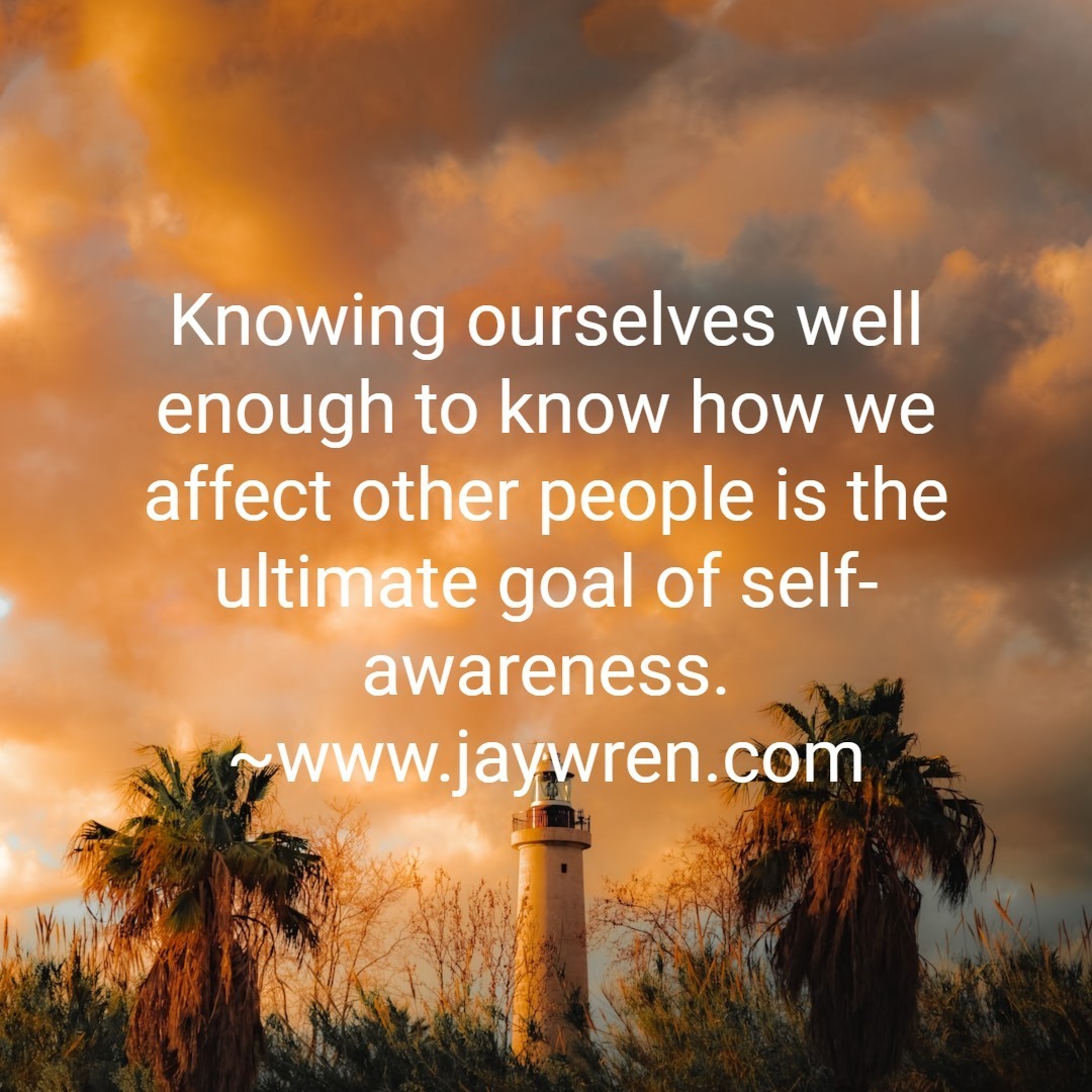 Knowing ourselves well enough to know how we affect other people is the ultimate goal of self-awareness. ~www.jaywren.com