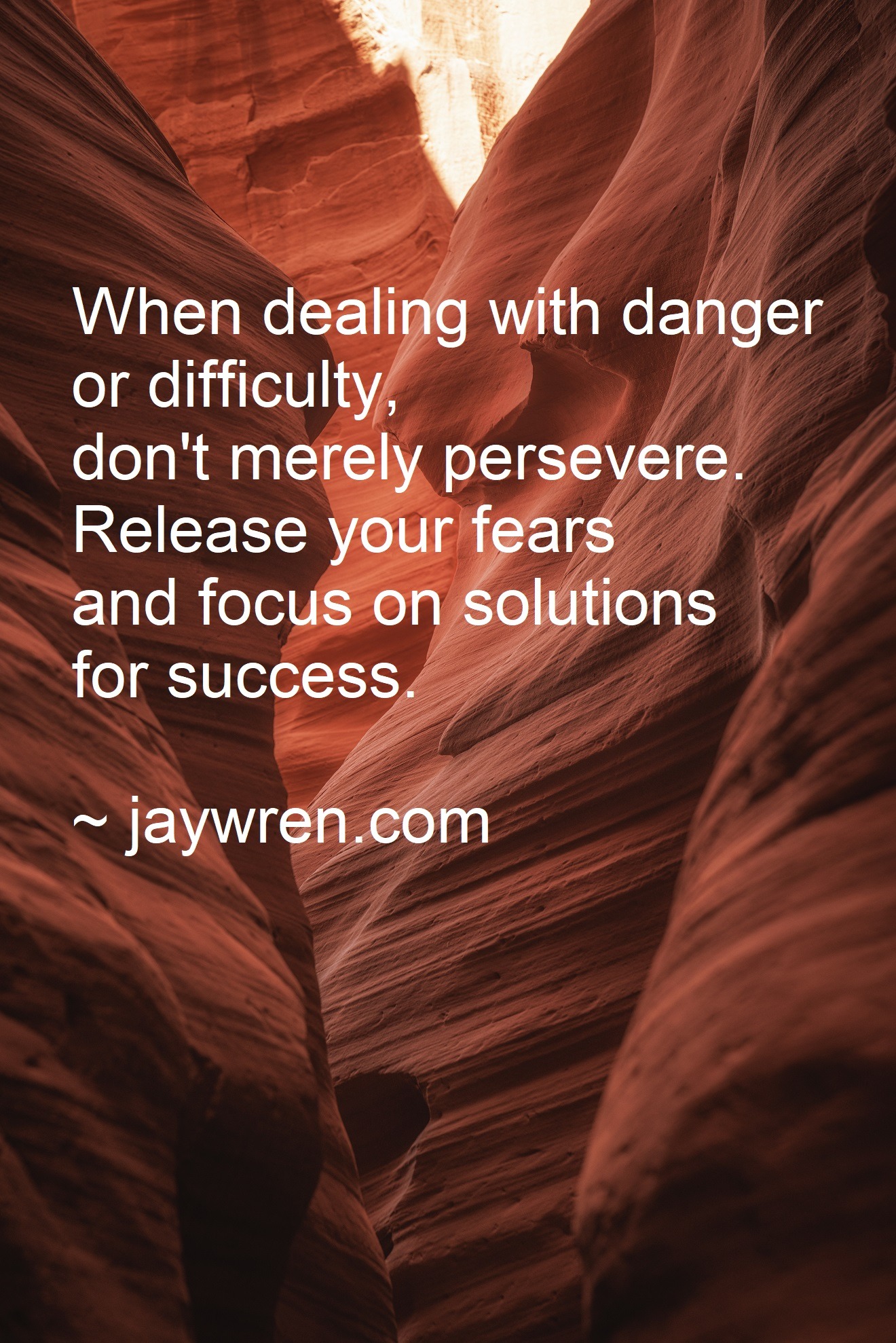 When dealing with danger or difficulty, don't merely persevere. Release your fears and focus on the solutions for success.