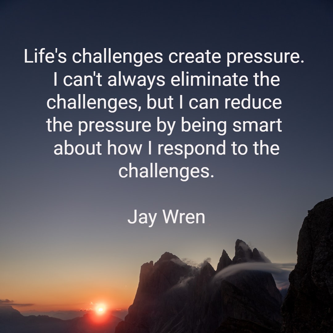 Life's challenges create pressure. I can't always eliminate these challenges, but I can reduce the pressure by being smart about how I respond to the challenges. ~www.jaywren.com