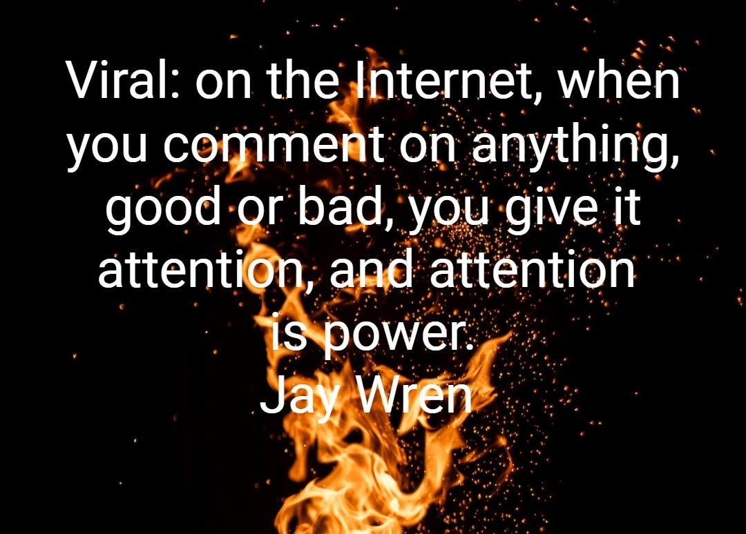 Viral: on the Internet, when you comment on anything, good or bad, you give it attention, and attention is power.