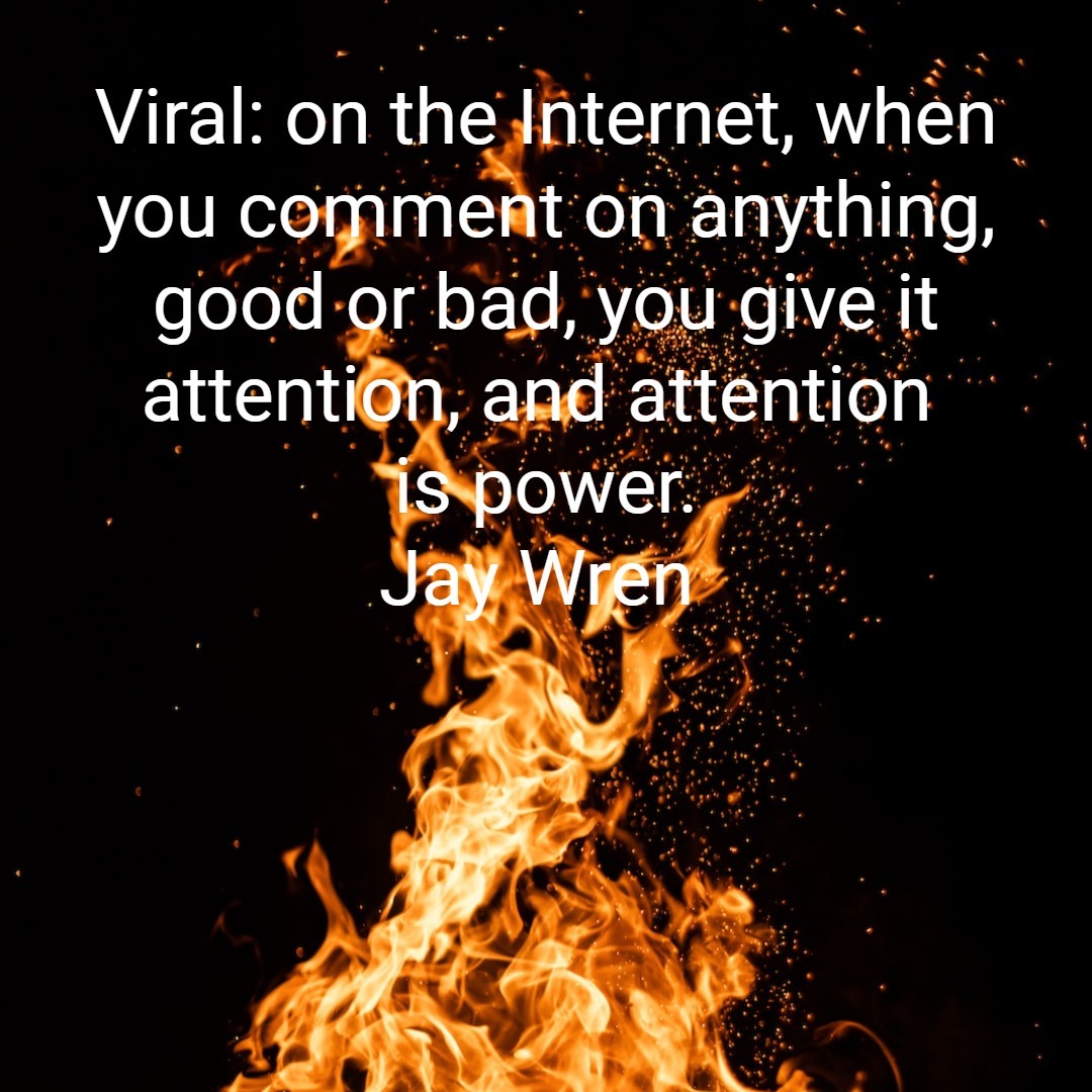 Viral: on the Internet, when you comment on anything, good or bad, you give it attention, and attention is power. Jay Wren